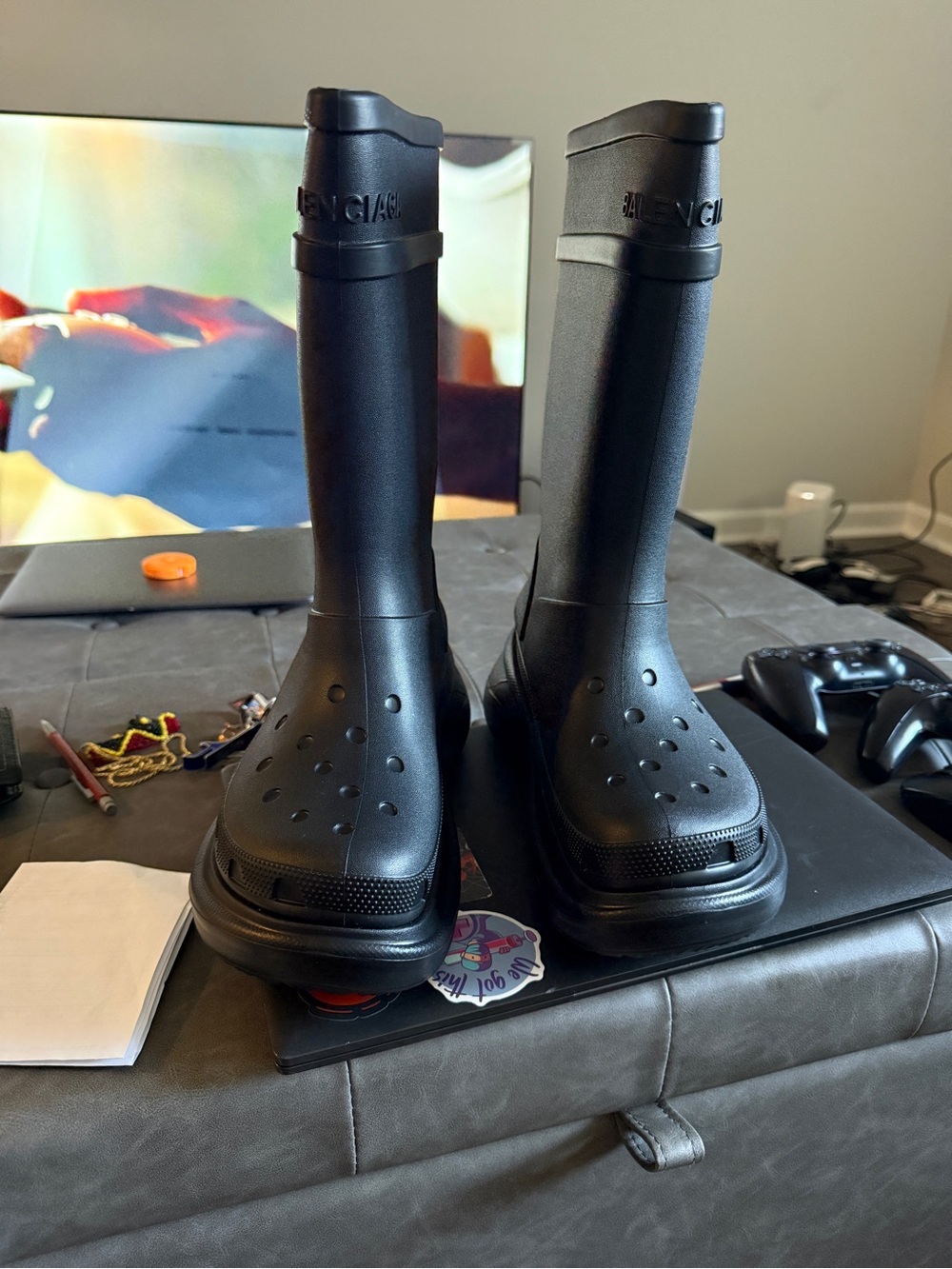 Balenciaga Black Men's Chunky Rain Sneaker Boots